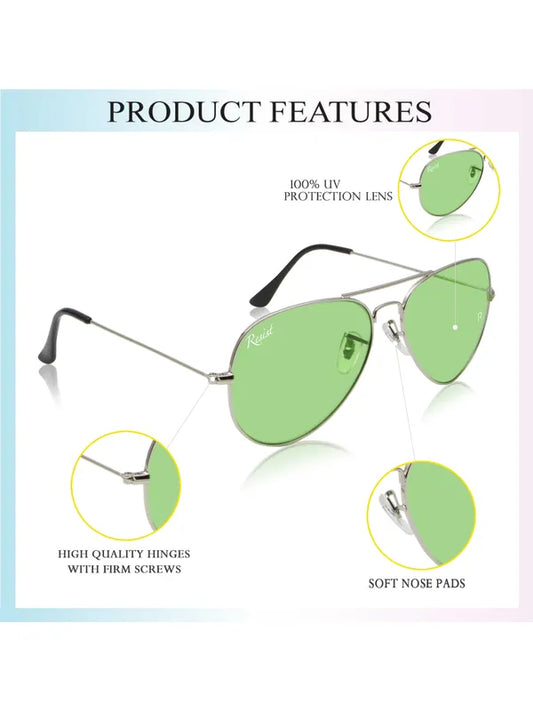 UV-Protected Silver Green Aviator Sunglasses for Men and Women | Night Vision Driving Glasses- SunglassesCart